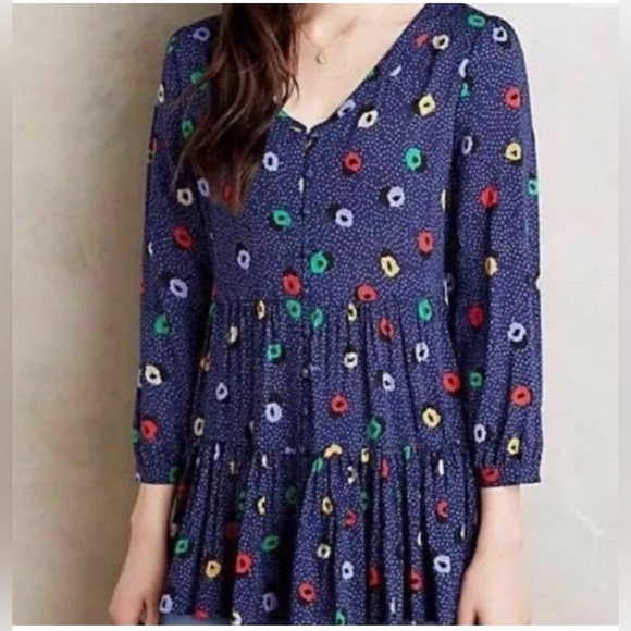 Anthropologie Tops - Maeve Anthropologie XS Lila Tiered Button Polka Dot Top Shirt Peasant Blouse